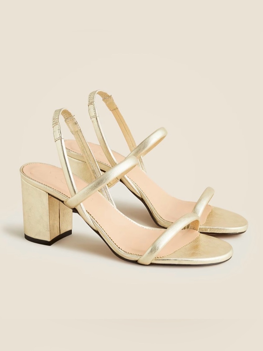 J. Crew Lucie Slingback Block Heel Sandals in Metallic Gold Leather Size 8